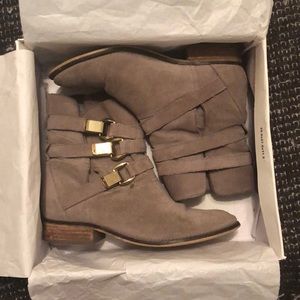 Gray Suede buckle booties